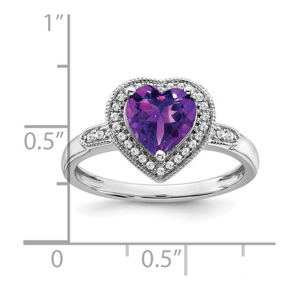14K Weißgold Herz-Ring mit Amethyst und echten Diamanten im Halo-Design