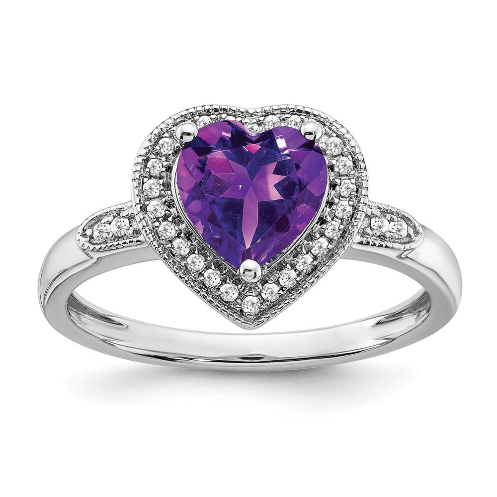 14K Weißgold Herz-Ring mit Amethyst und echten Diamanten im Halo-Design