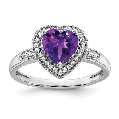 14K Weißgold Herz-Ring mit Amethyst und echten Diamanten im Halo-Design