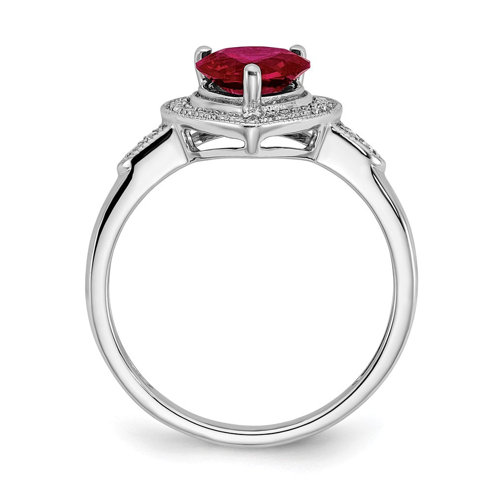 14K Weißgold Ring mit herzförmigem synthetischem Rubin und echten Diamanten in Halo-Fassung