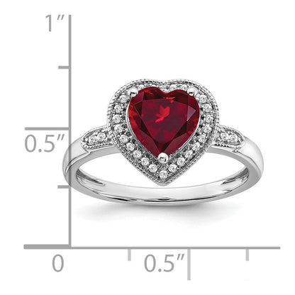 14K Weißgold Ring mit herzförmigem synthetischem Rubin und echten Diamanten in Halo-Fassung