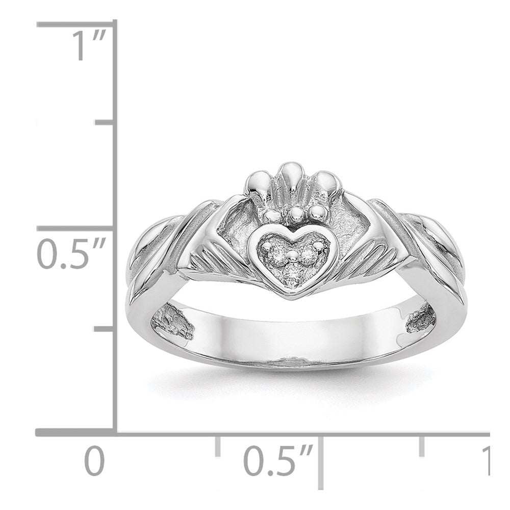 14K Weißgold Claddagh-Ring mit 0,05 ct. echten AA-Diamanten