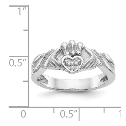 14K Weißgold Claddagh-Ring mit 0,05 ct. echten AA-Diamanten