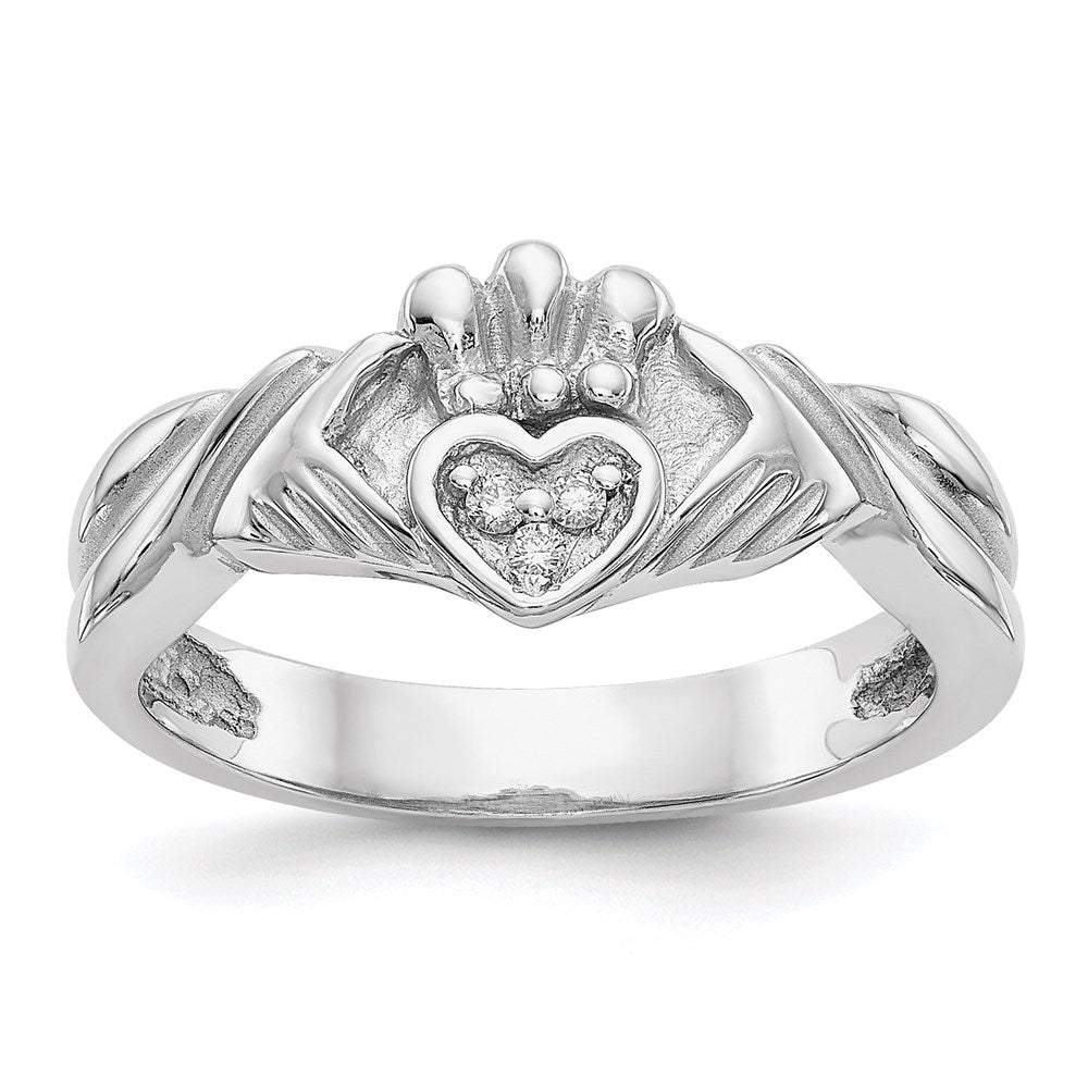 14K Weißgold Claddagh-Ring mit 0,05 ct. echten AA-Diamanten