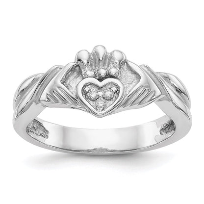 14K Weißgold Claddagh-Ring mit 0,05 ct. echten AA-Diamanten