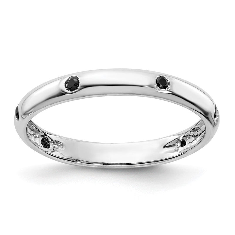14K Weißgold Ring mit 6 natürlichen schwarzen Diamanten