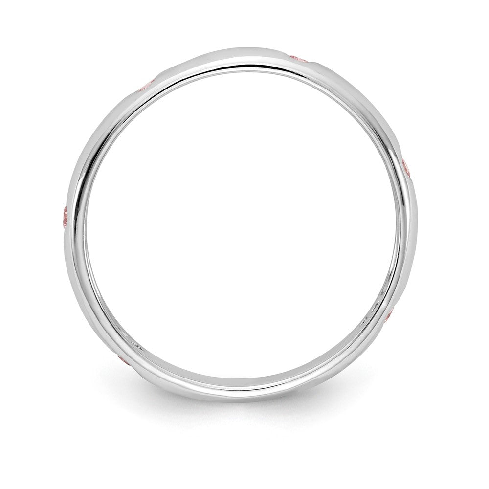 Massivring aus 14K Weißgold mit 6 Steinen aus simuliertem rosa Saphir