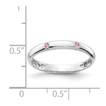 Massivring aus 14K Weißgold mit 6 Steinen aus simuliertem rosa Saphir