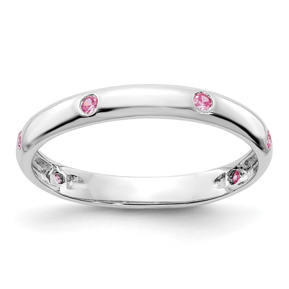 Massivring aus 14K Weißgold mit 6 Steinen aus simuliertem rosa Saphir