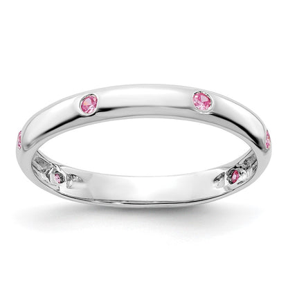 Massivring aus 14K Weißgold mit 6 Steinen aus simuliertem rosa Saphir