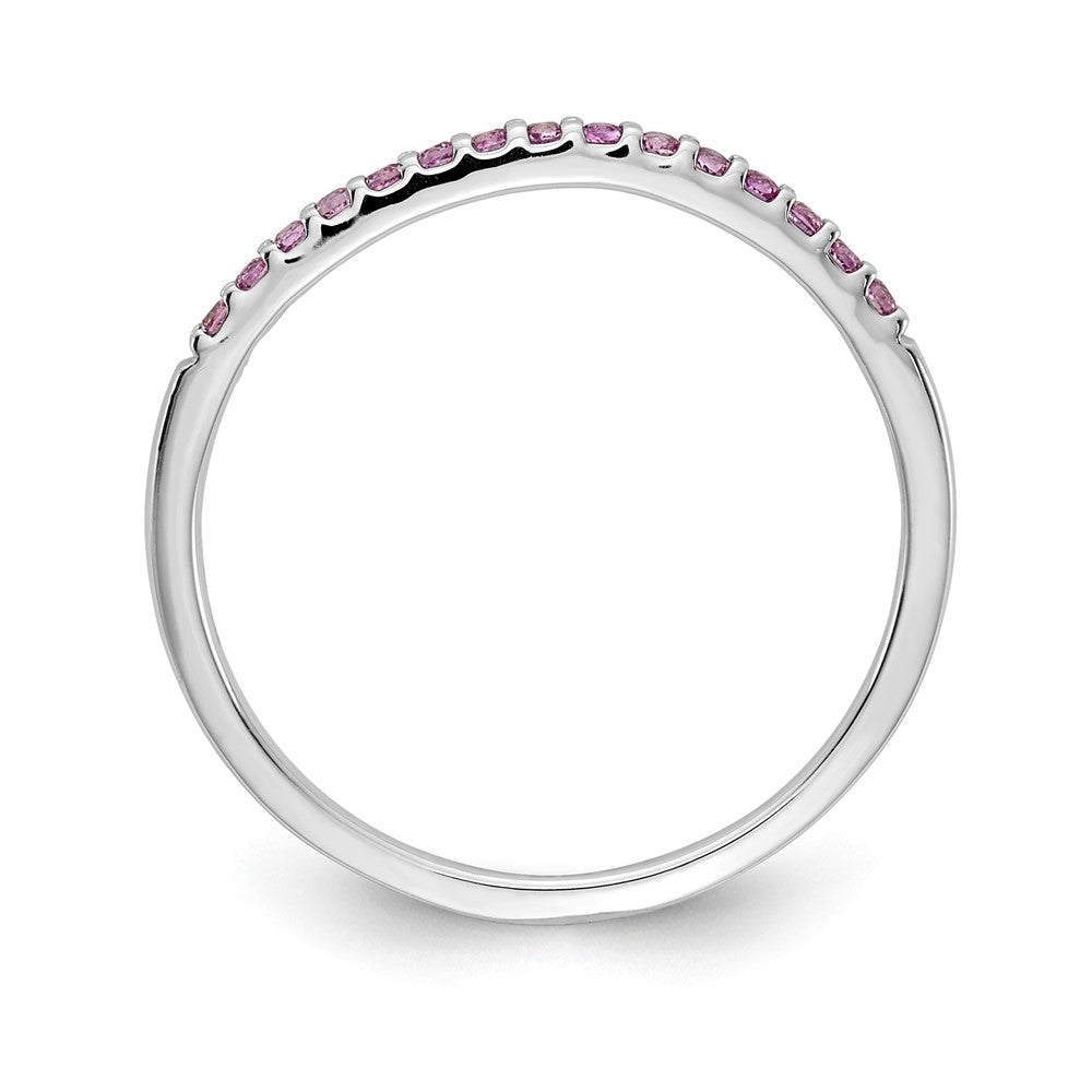 Massivring aus 14K Weißgold mit rosafarbenem simuliertem Saphir