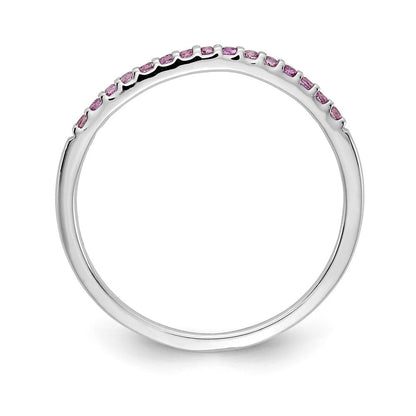Massivring aus 14K Weißgold mit rosafarbenem simuliertem Saphir