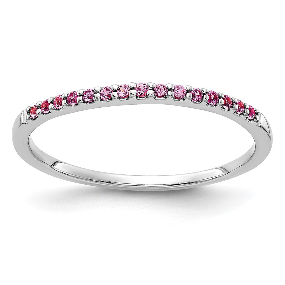 Massivring aus 14K Weißgold mit rosafarbenem simuliertem Saphir