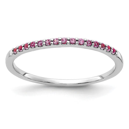 Massivring aus 14K Weißgold mit rosafarbenem simuliertem Saphir