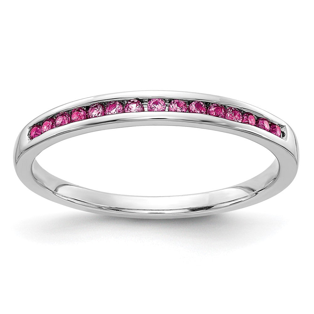Massiv 14K Weißgold Rosa Synthetisch Saphir Kanalfassung Ring