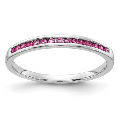Massiv 14K Weißgold Rosa Synthetisch Saphir Kanalfassung Ring