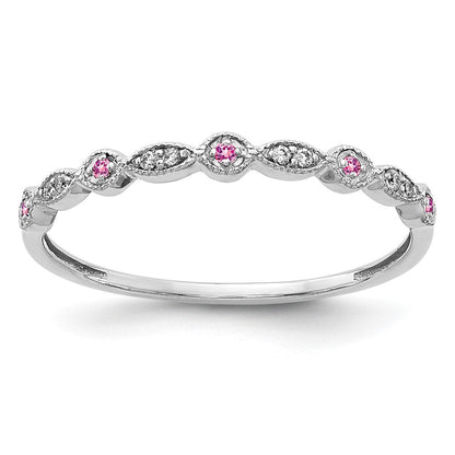10K Weißgold 10K Diamant und Rosa Saphir Fantasie Ring