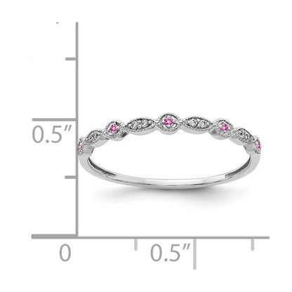 14K Weißgold Ring mit echten Diamanten und rosa Saphiren, Fancy-Design