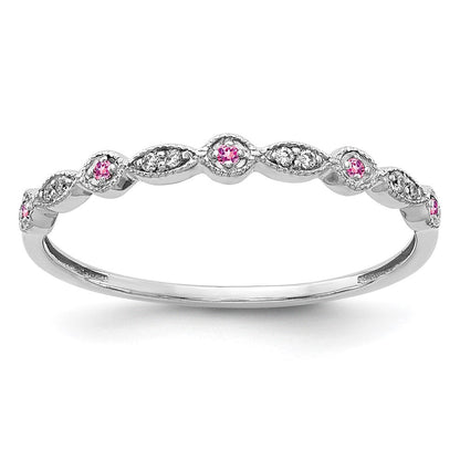 14K Weißgold Ring mit echten Diamanten und rosa Saphiren, Fancy-Design