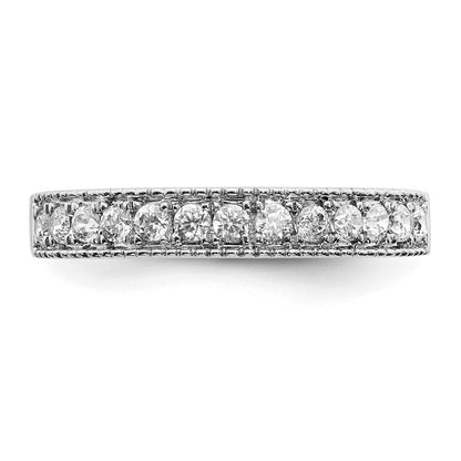 14K Weißgold Ring mit Diamanten und perlenbesetztem Rand