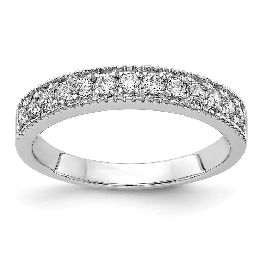 14K Weißgold Ring mit Diamanten und perlenbesetztem Rand
