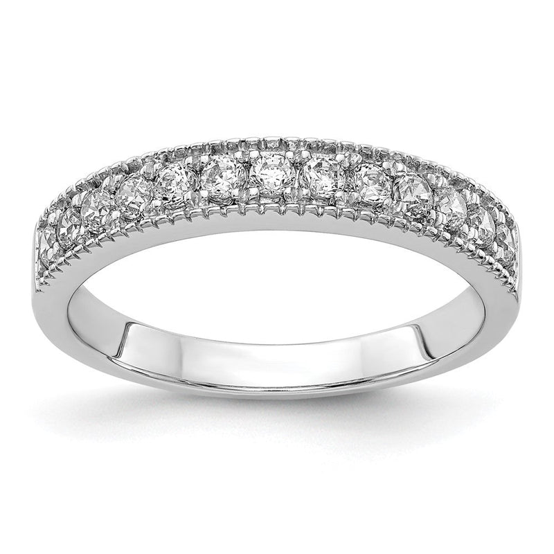 14K Weißgold Ring mit Diamanten und perlenbesetztem Rand