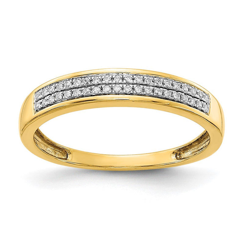 585 Gelbgold Damen-Ring mit 2 Reihen natürlicher Diamanten