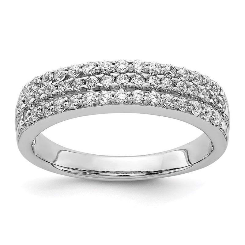 14K Weißgold Ring mit 3 Reihen natürlicher Diamanten
