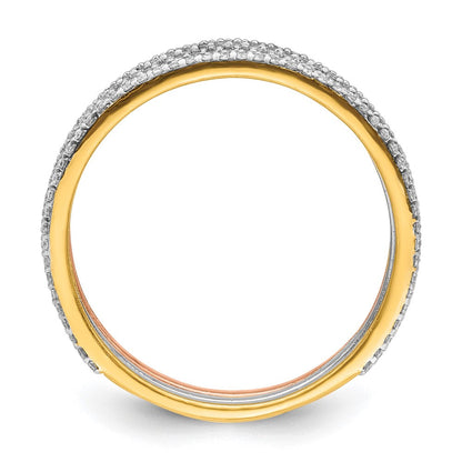 14K Tricolor-Gold Ring-Trio mit natürlichen Diamanten, stapelbar