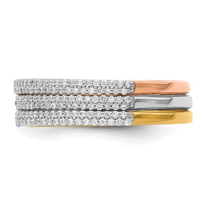 14K Tricolor-Gold Ring-Trio mit natürlichen Diamanten, stapelbar