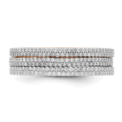 14K Tricolor-Gold Ring-Trio mit natürlichen Diamanten, stapelbar
