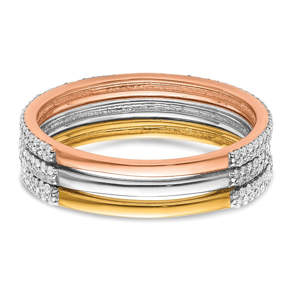 14K Tricolor-Gold Ring-Trio mit natürlichen Diamanten, stapelbar