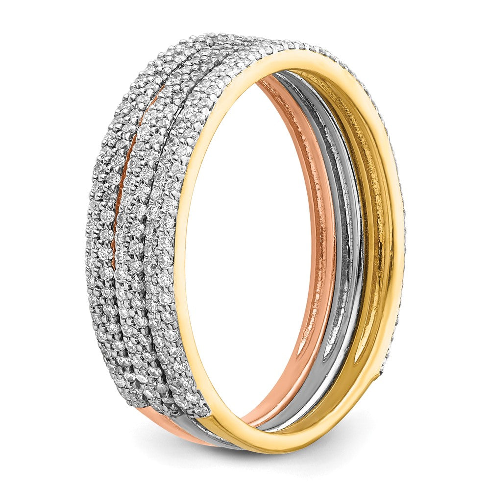 14K Tricolor-Gold Ring-Trio mit natürlichen Diamanten, stapelbar