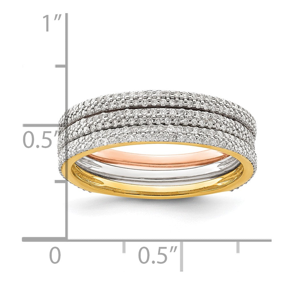 14K Tricolor-Gold Ring-Trio mit natürlichen Diamanten, stapelbar