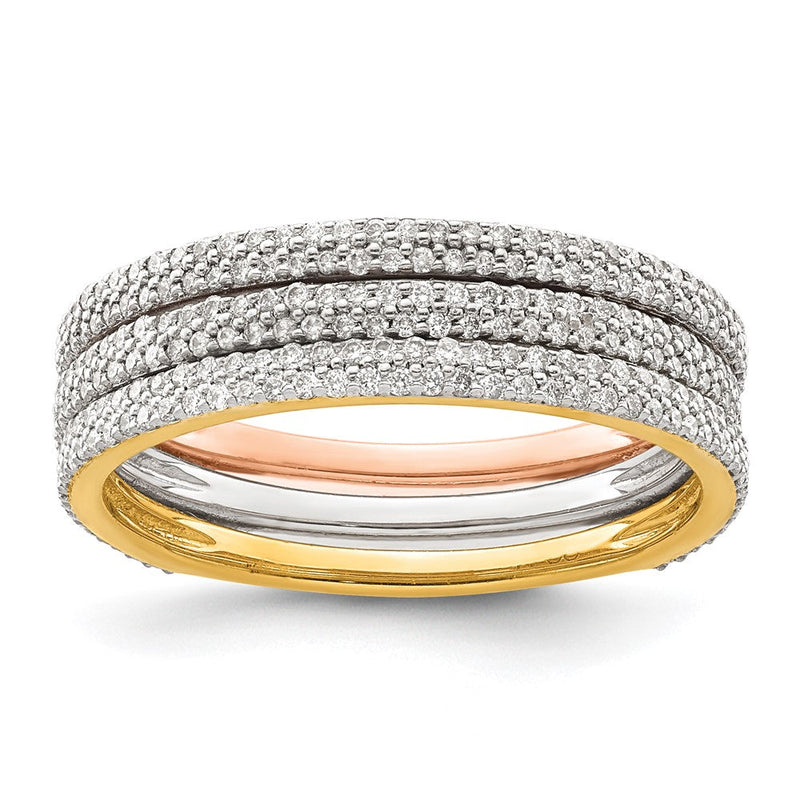 14K Tricolor-Gold Ring-Trio mit natürlichen Diamanten, stapelbar