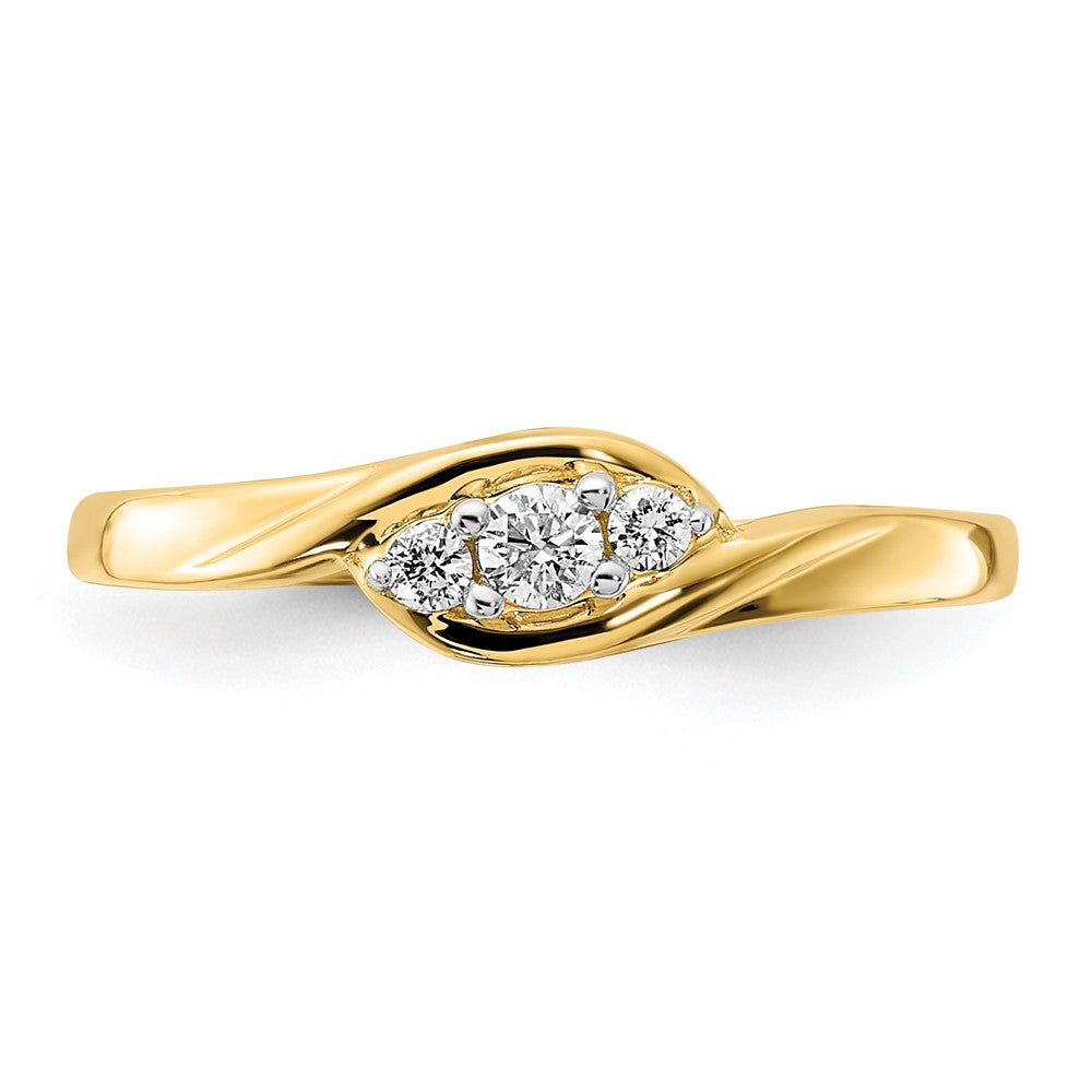 14K Gelbgold Ring mit 0,10 ct. Laborgezüchteten Diamanten VS/SI+ G+, Drei-Steine-Fassung