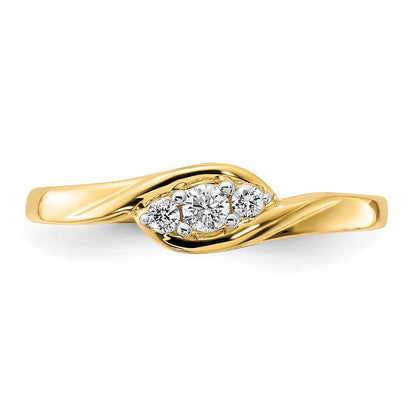 14K Gelbgold Dreistein-Ring mit natürlichen Diamanten