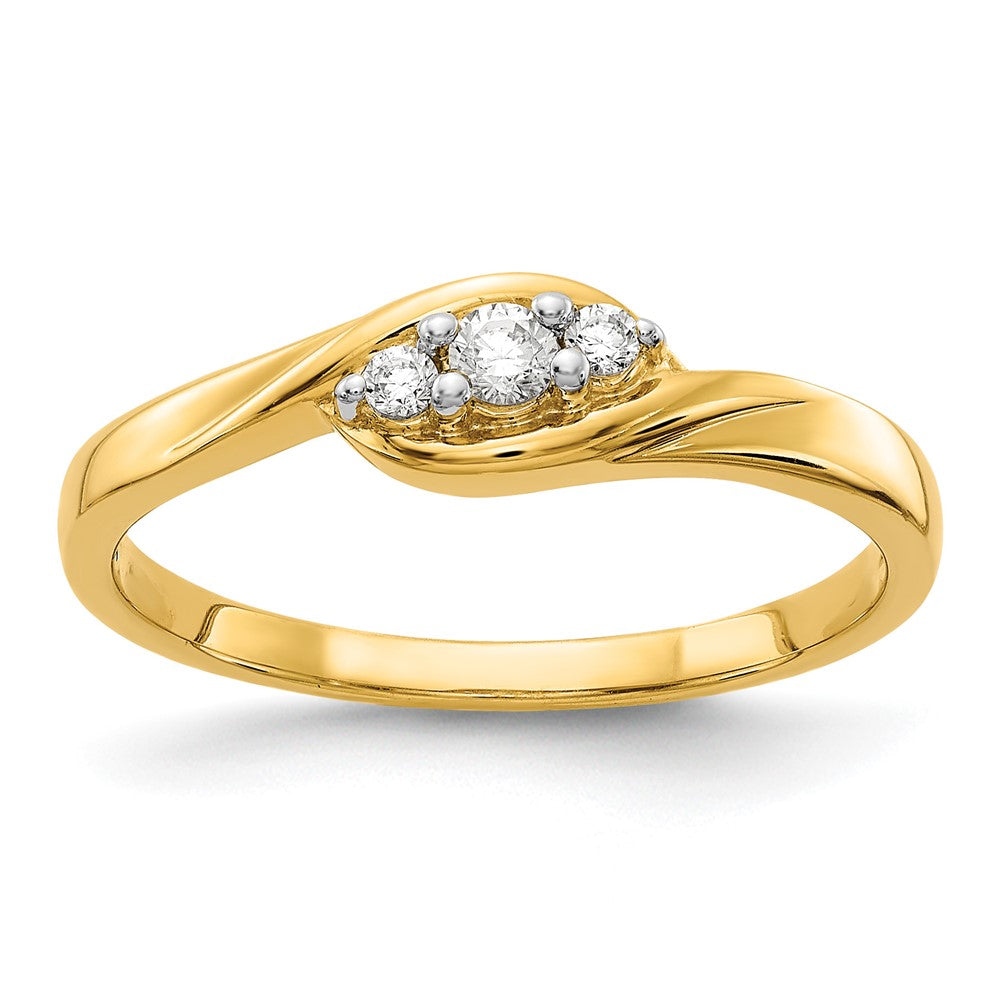 14K Gelbgold Ring mit 0,10 ct. Laborgezüchteten Diamanten VS/SI+ G+, Drei-Steine-Fassung