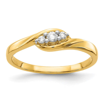 14K Gelbgold Dreistein-Ring mit natürlichen Diamanten