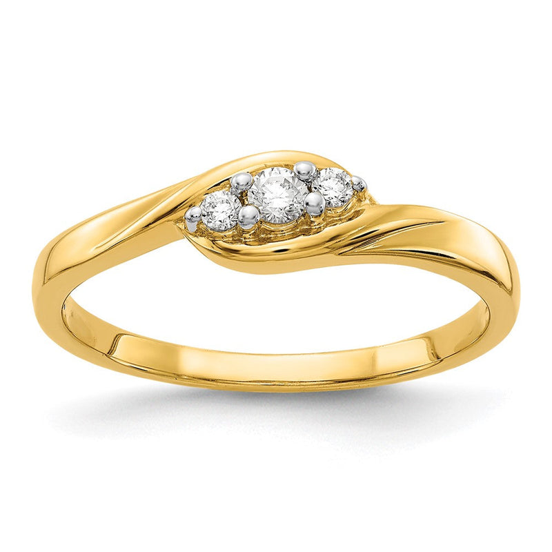 14K Gelbgold Dreistein-Ring mit natürlichen Diamanten