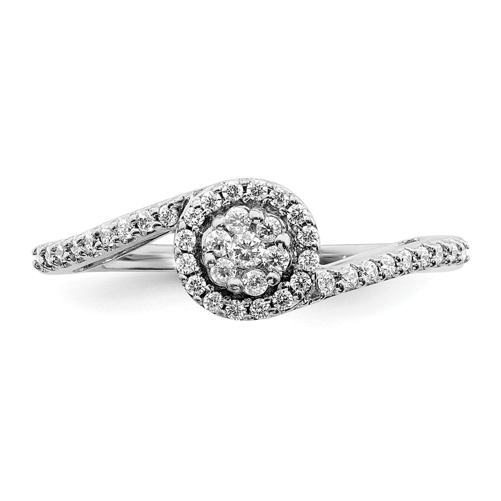 14K Weißgold Ring mit echten Diamanten in Cluster-Optik, überkreuzt