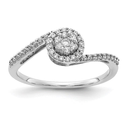14K Weißgold Ring mit echten Diamanten in Cluster-Optik, überkreuzt