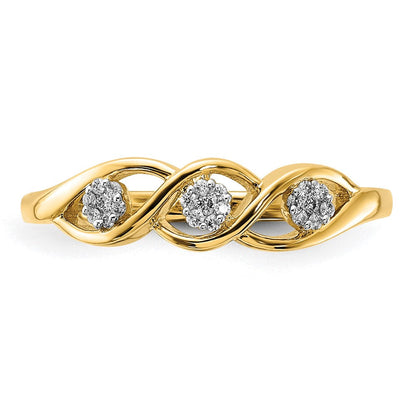 14K Gold Polierter Ring mit echten Diamanten in Wellenform