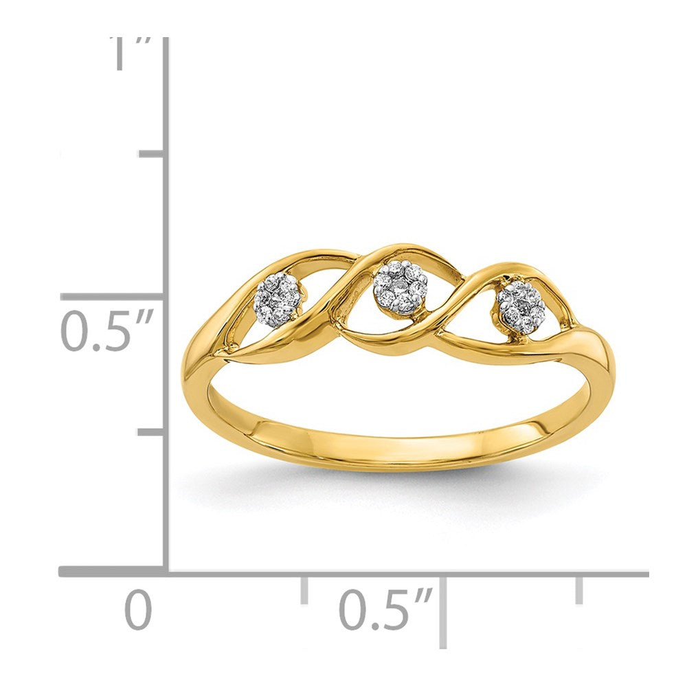 14K Gold Polierter Ring mit echten Diamanten in Wellenform
