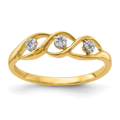 14K Gold Polierter Ring mit echten Diamanten in Wellenform