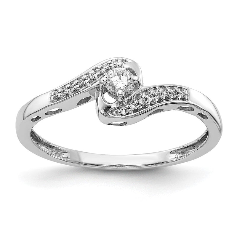 14K Weißgold Ring mit natürlichen Diamanten im Bypass-Design