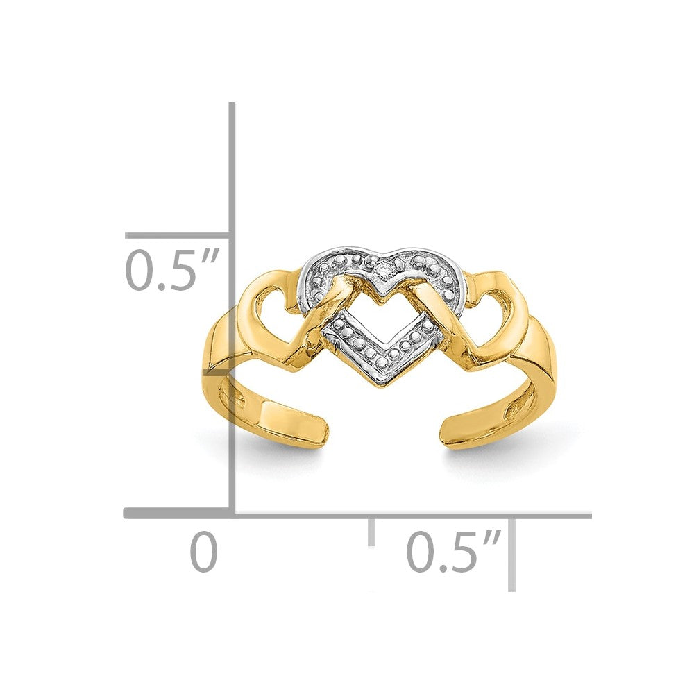 10K Gelb mit Rhodium Diamant Herz Zehenring