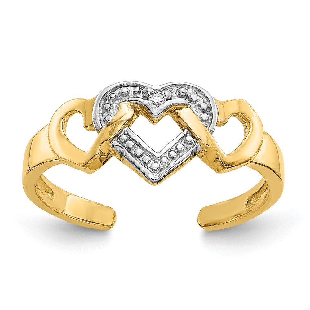 10K Gelb mit Rhodium Diamant Herz Zehenring