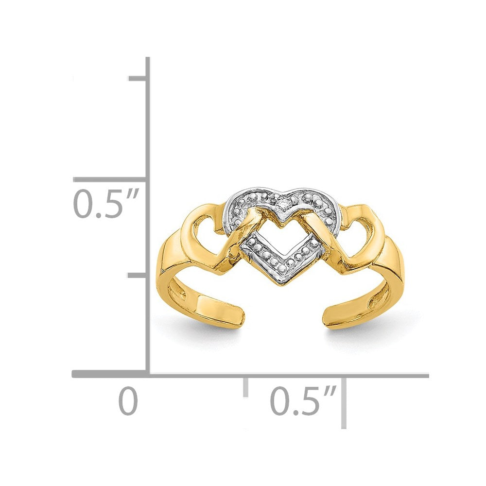 14K Gelb & Rhodium Diamant Herz Zehenring