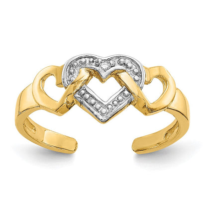 14K Gelb & Rhodium Diamant Herz Zehenring